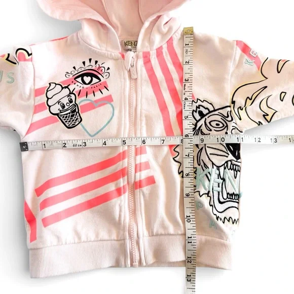 Kenzo Kids Paris Tiger Graphic Zip Hoodie Light Pink Sweatshirt Girls 2 (2A) - Picture 8 of 14